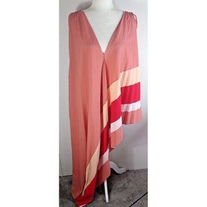 Women's Tome Swimsuit Cover Up Maxi Wrap Asymmetric V Neck Back Stripes M / L